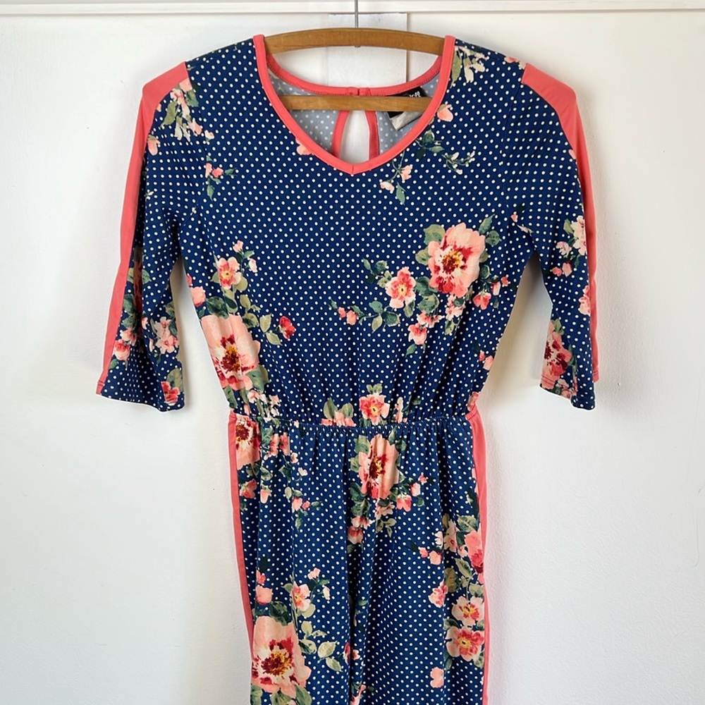 Navy Floral Polka Dot Kids Jumpsuit
